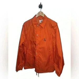 Vtg 90s Calvin Klein Jeans CK Big Logo Jacket Size Large L Orange RARE